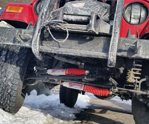 rough country steering stabilizer in a jeep