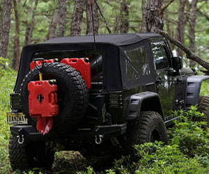 a rotopax off-road gassoline can in jeep wrangler